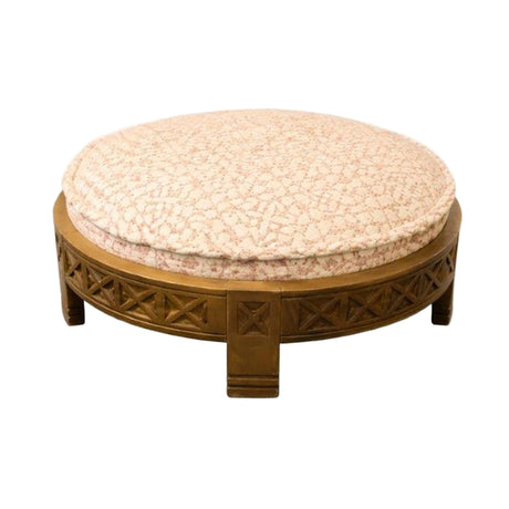 handcrafted wood round ottoman