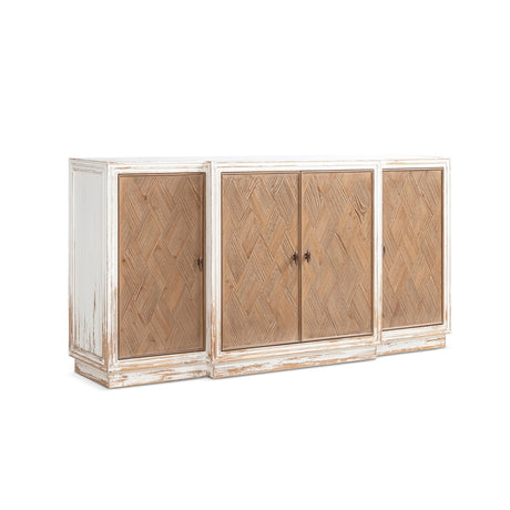 Amelie Patchwork 4-Door Sideboard, Antique White and Medium Brown Reclaimed Pine - OROA Online Furniture