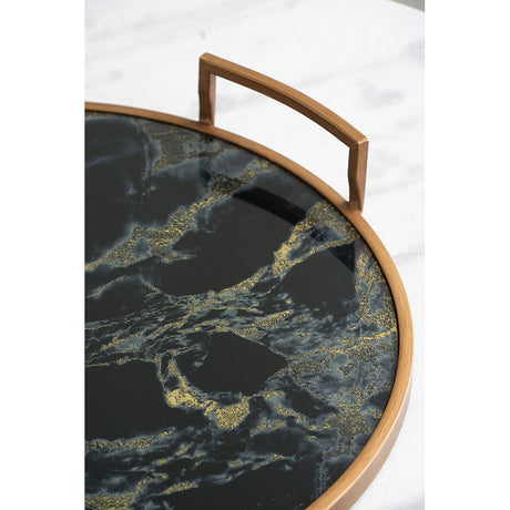 S/2 Round Decorative Tray with Abstract Marbled Design