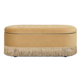 Melindaa - Oval Tufted Bullion Fringe Storage Bench