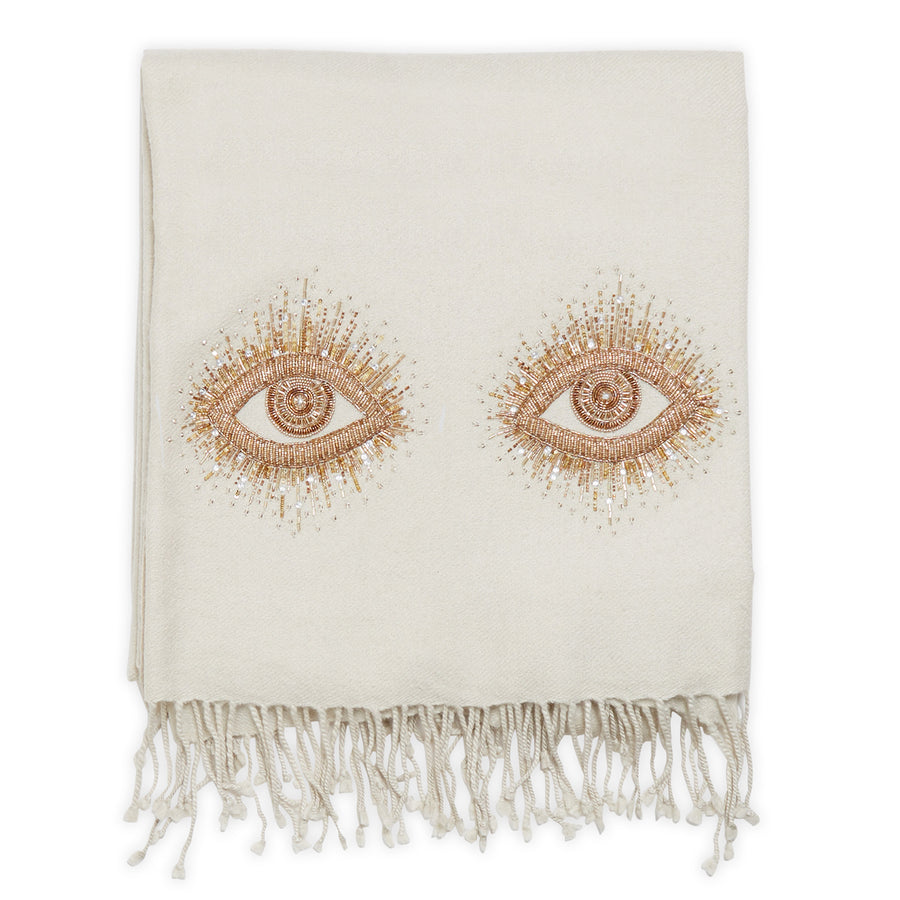 Embroidered White Wool Throw | Jonathan Adler Muse Eyes | Oroa.com