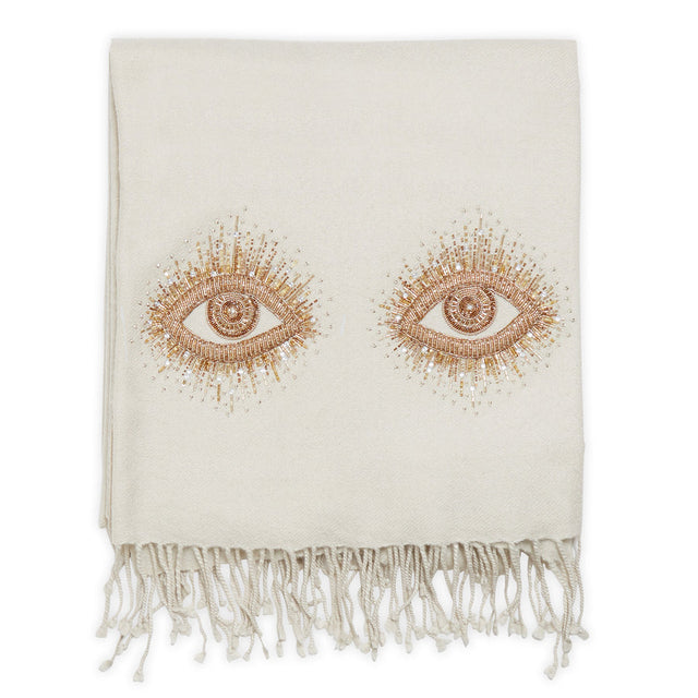 Embroidered White Wool Throw | Jonathan Adler Muse Eyes | Oroa.com