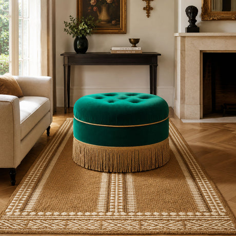 Emerald Green Round Upholstered Accent Ottoman | OROA