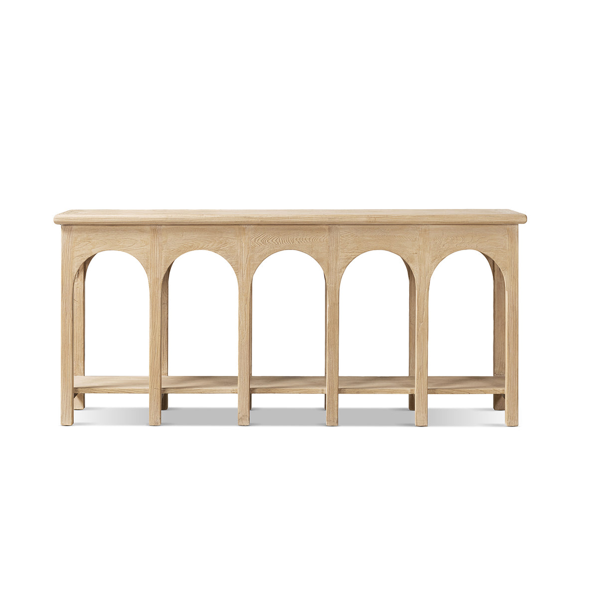 Natural Reclaimed Elm Console Table with Arched Base — front view