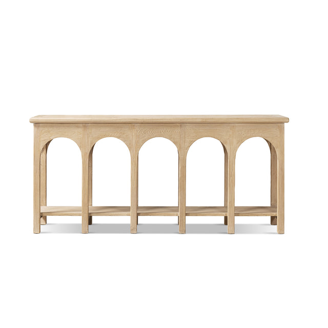 Natural Reclaimed Elm Console Table with Arched Base — front view