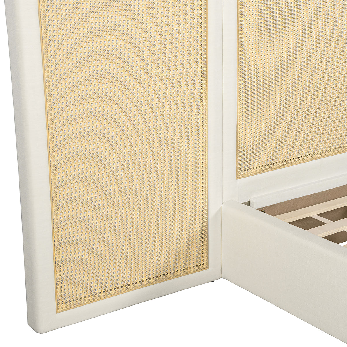 Capri Extended Headboard Cane Platform Bed, Antique White Polyester - OROA Online Furniture