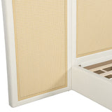 Capri Extended Headboard Cane Platform Bed, Antique White Polyester - OROA Online Furniture