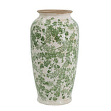 White Ceramic Flower Vase with Green Floral Pattern - OROA