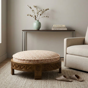 Carved Mango Wood Round Ottoman - Catchy