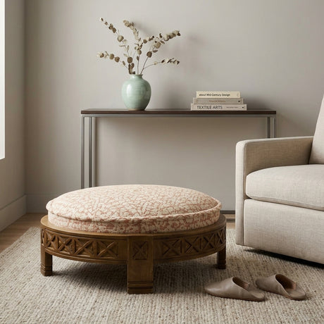 Carved Mango Wood Round Ottoman - Catchy