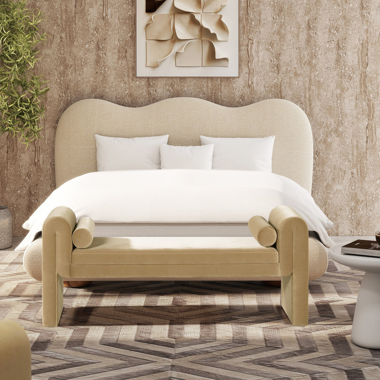 Camel Brown Arched Bench - Mason