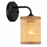 Black Rattan Wall Sconce Wicker - OROA