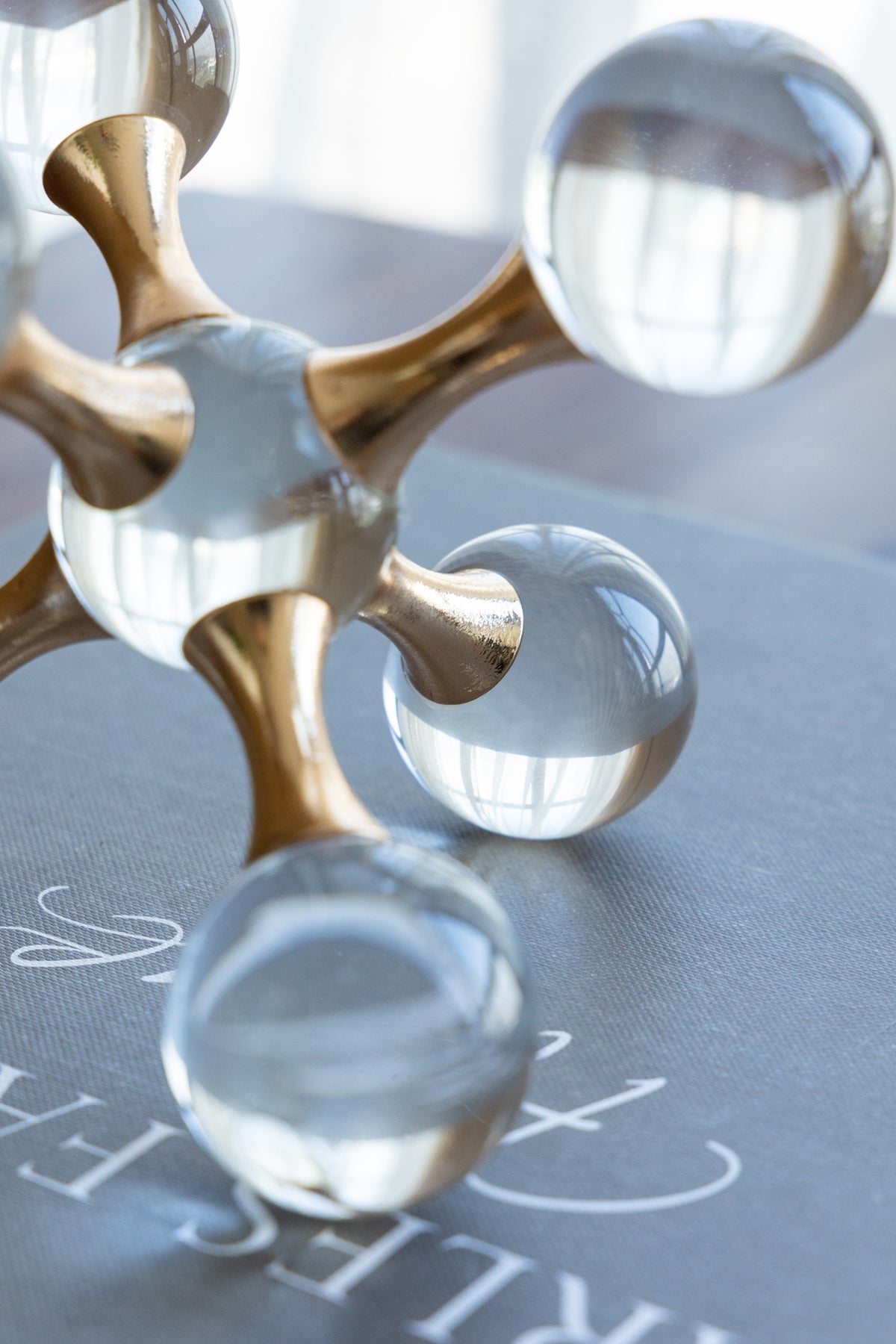 Clear Glass and Gold Finish Decorative Sculpture