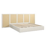 Capri Extended Headboard Cane Platform Bed, Antique White Polyester - OROA Online Furniture