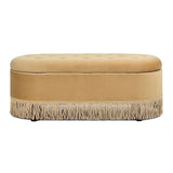 Melindaa - Oval Tufted Bullion Fringe Storage Bench