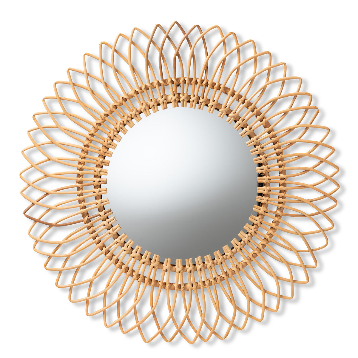 (Open Box) Natural Rattan Round Accent Wall Mirror | Catchy