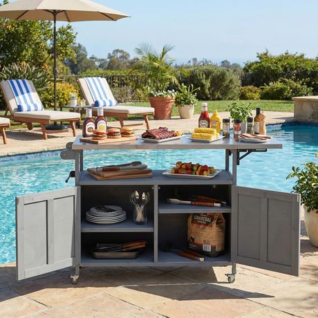 Foldable Outdoor Kitchen Island Patio - Gray