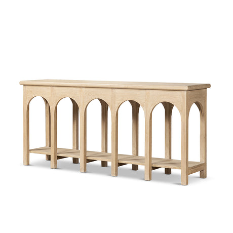 Natural Reclaimed Elm Console Table with Arched Base — three-quarter view