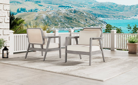 Outdoor Acacia Wood Patio Club Chairs with Cushions (S/2)