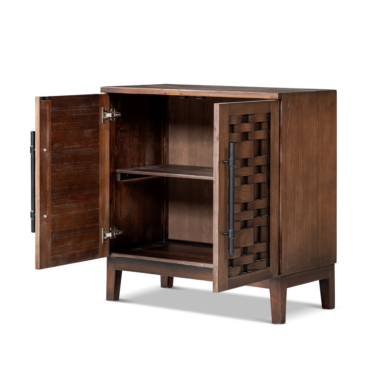 Koa Woven Wood Cabinet with Textured Door Fronts, Dark Brown Reclaimed Pine - OROA Modern Furniture