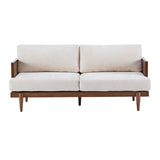 3-Seater Boucle Sofa with Cane Rattan and Wooden Frame - OROA
