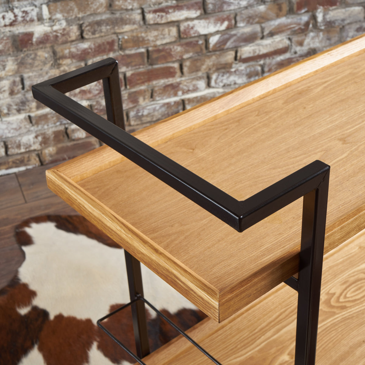 Modern Industrial Bar Cart with Shelving and Casters, Natural Wood and Metal - OROA Online Furniture