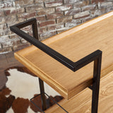 Modern Industrial Bar Cart with Shelving and Casters, Natural Wood and Metal - OROA Online Furniture