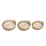 Round Decorative Brown Bamboo Woven Trays with Handles (S/3)