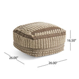 Rustic Wool And Cotton Large Pouf, Handcrafted Tufted Design