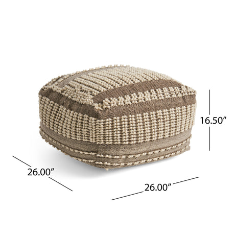 Rustic Wool And Cotton Large Pouf, Handcrafted Tufted Design