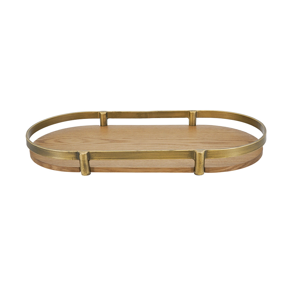 Oval Ash Veneer and Metal Trays — brass-trimmed tray viewed from the side