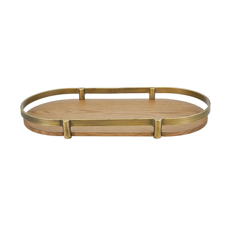 Oval Ash Veneer and Metal Trays — brass-trimmed tray viewed from the side