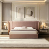 Pink Chenille Wingback King Bed – OROA, view 3