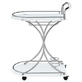 Allen 2-Tier Glass Shelf Bar Cart with Stemware and Wine Rack, White and Chrome Metal - OROA Modern Furniture