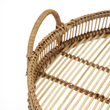Round Decorative Brown Bamboo Woven Trays with Handles (S/3)