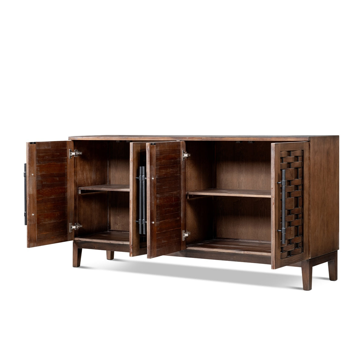 Koa Woven Wood 4-Door Sideboard, Dark Brown Reclaimed Pine - OROA Modern Furniture
