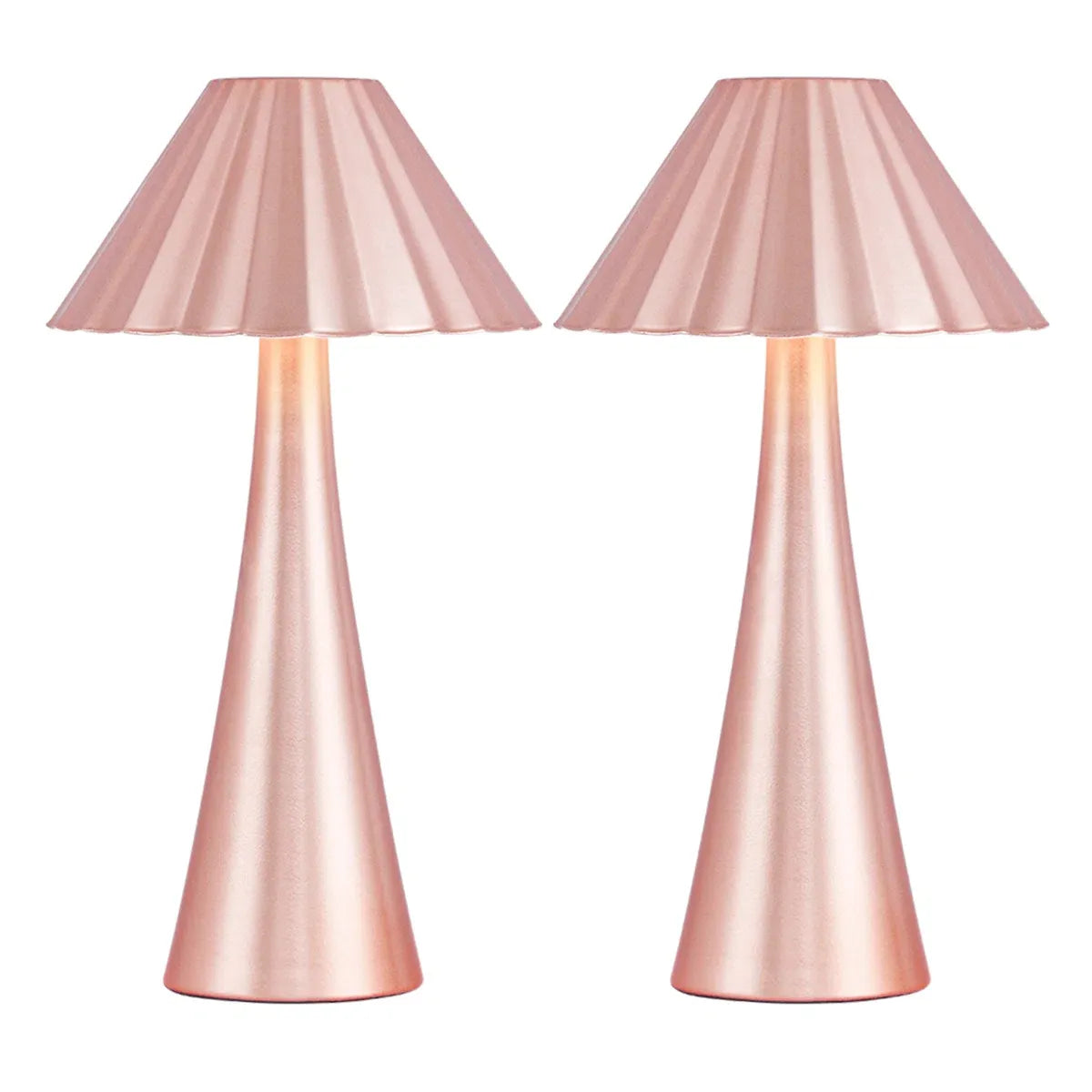 Light Pink Metal LED Table Lamps — pair on a white background