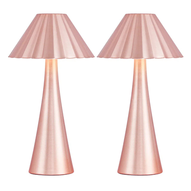Light Pink Metal LED Table Lamps — pair on a white background