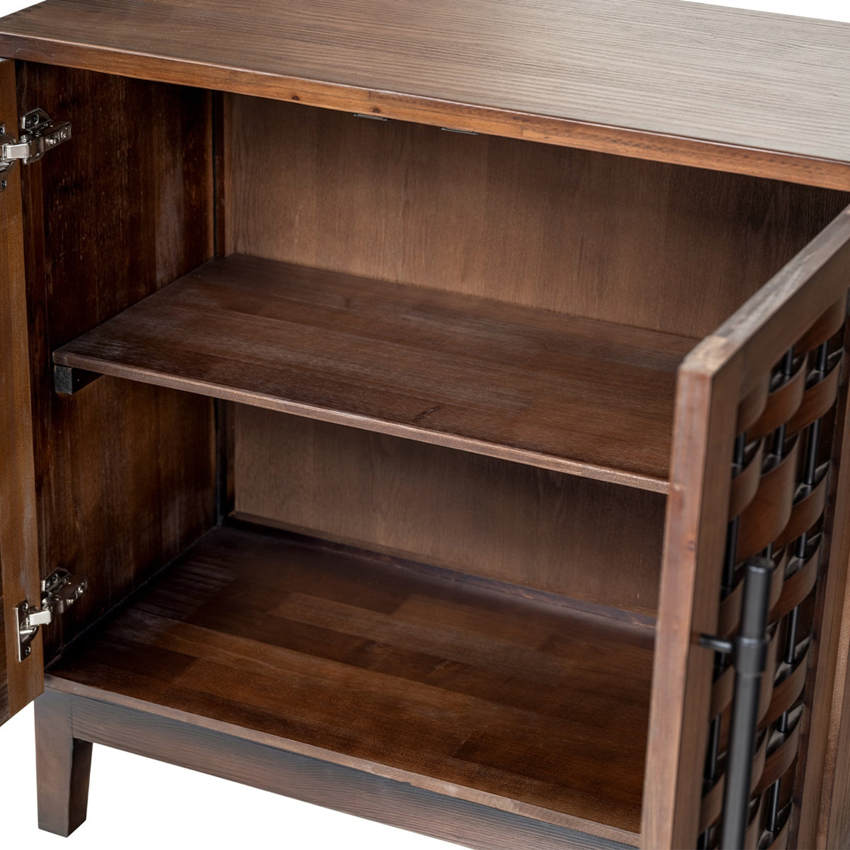 Koa Woven Wood Cabinet with Textured Door Fronts, Dark Brown Reclaimed Pine - OROA Modern Furniture