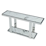 Silver and White Marble Look Two Tier Console – OROA, view 4