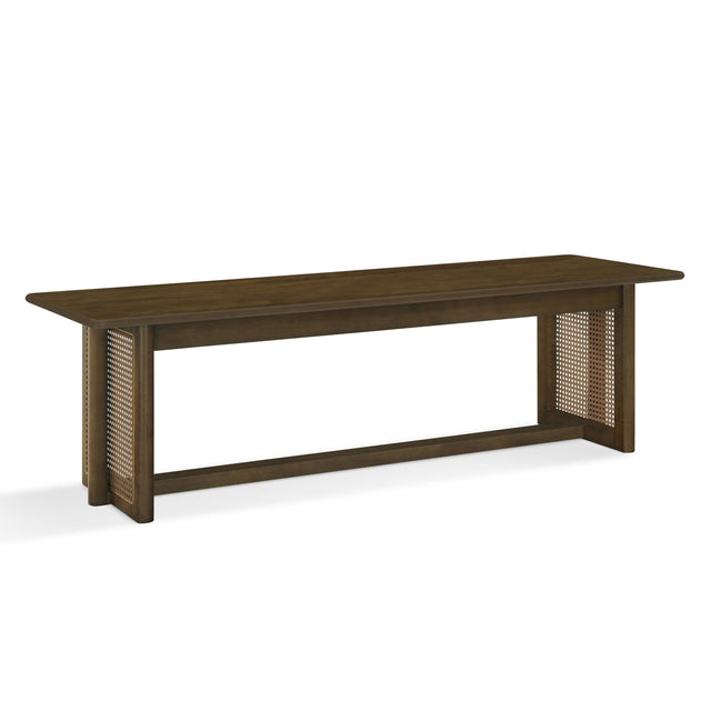 Walnut and Rattan Dining Bench