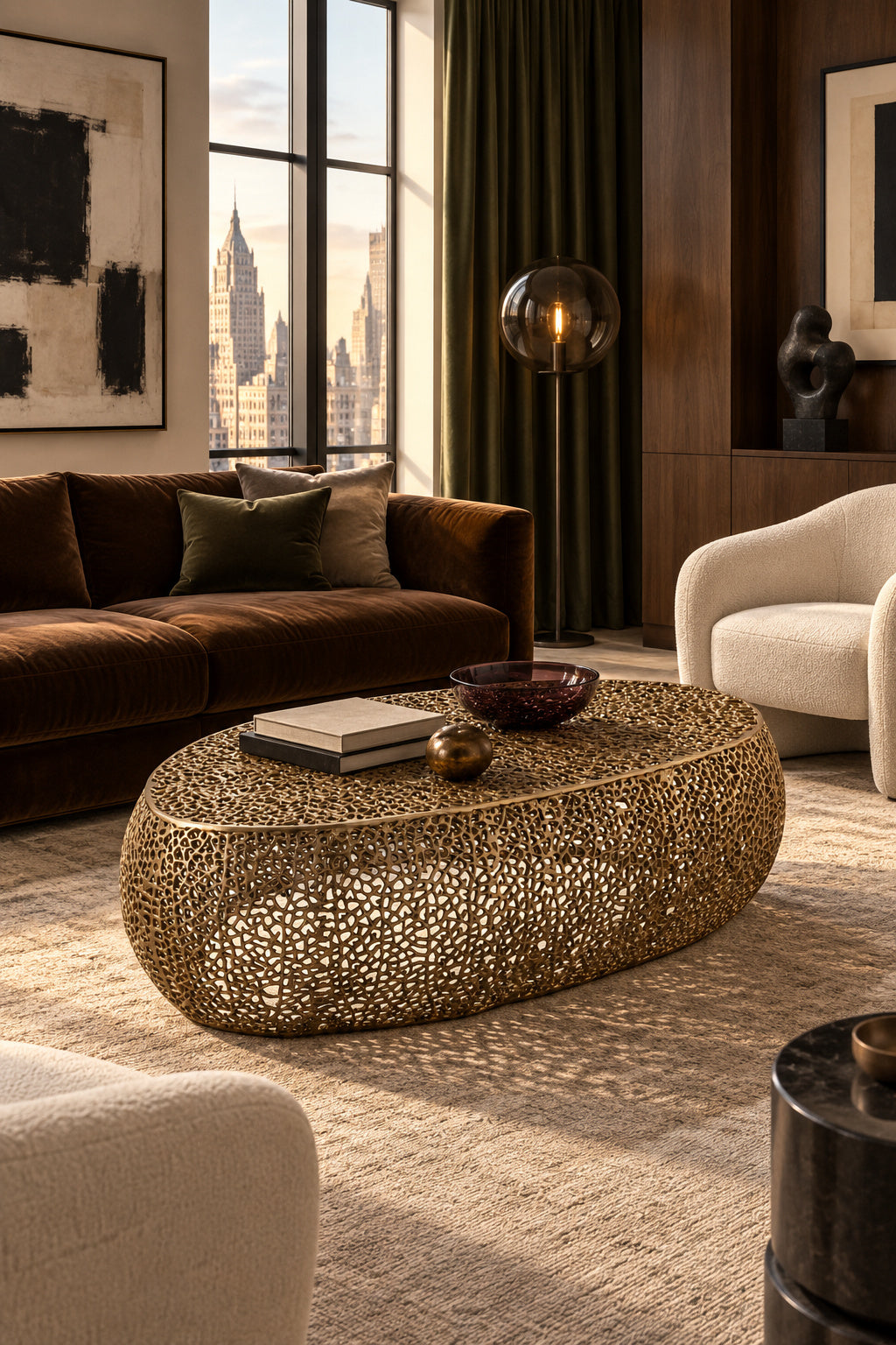 Sculptural Gold Oval Coffee Table | Catchy