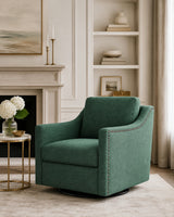 Linen Swivel Armchair, Brass Nail Detailing - OROA