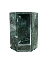 A green marble geometric side table or pedestal with a hexagonal shape and an open center- OROA