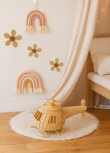 Rattan Toy Helicopter – Handcrafted Boho Pretend Play Toy for Kids | Montessori Airplane Nursery Decor