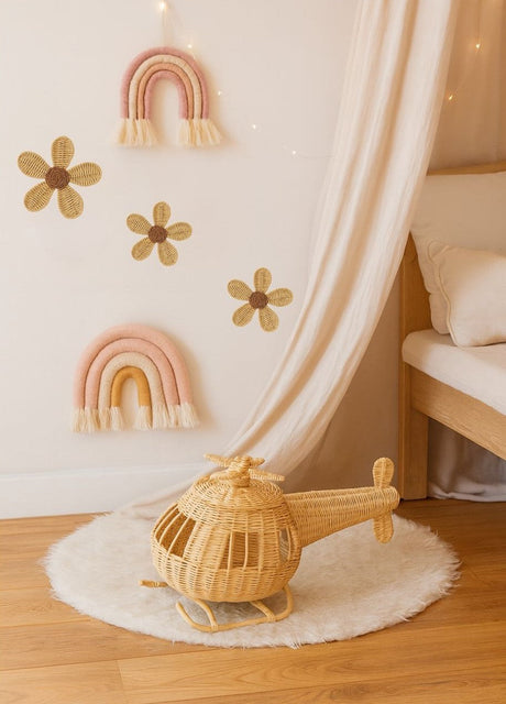 Rattan Toy Helicopter | Montessori Airplane Nursery Decor