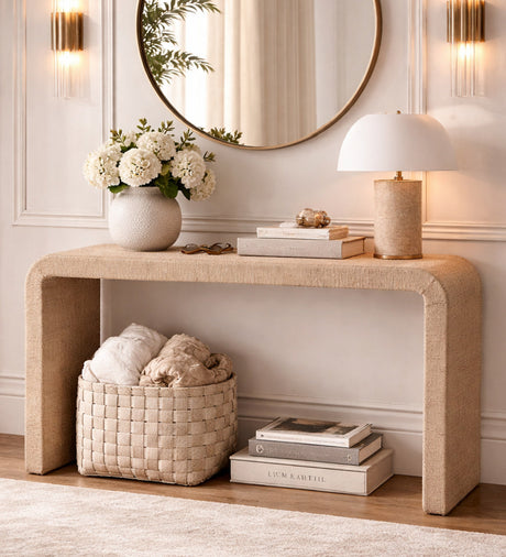 Modern European furniture - Woven Jute Japandi Console Table - www.oroa.com