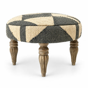 Kilim Upholstered Ottoman with Carved Wood Legs - Catchy
