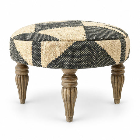 Kilim Upholstered Ottoman with Carved Wood Legs - Catchy