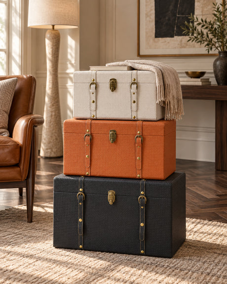 Textured Vegan Leather Nesting Trunks, Set of 3 | Catchy